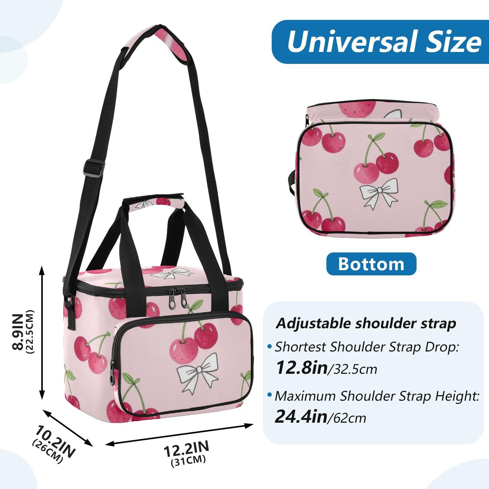 Wudan Blush Cherry Bow Tkanina Termiczna Torba Na Lunch Jeden Rozmiar Ręczny Plaża Pracownicy Biurowi