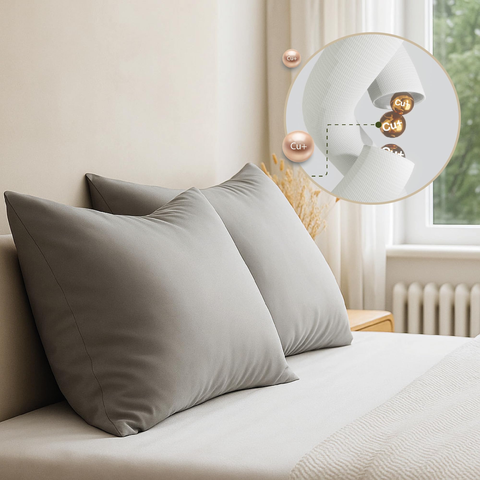 Brightr Luxury Eucalyptus Silk Pillowcase 2 Pack Infused with Copper | For Skin & Hair | Anti-Ageing | Anti-bacterial & Acne Prone Skin | 50X75cm - Gray