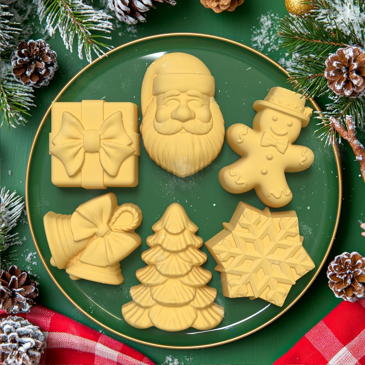 3D Christmas Silicone Molds, Large Size Xmas Baking Mold with Scraper for Cakes, Handmade Soap, Chocolate, Jello, Candy and Candles