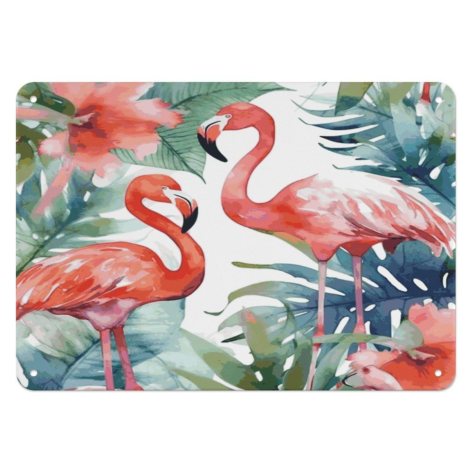 Fodpand Style Flamingos Watercolor Tropics Retro Vintage Metal Tin Sign,Wall Art Decor Garden Plaque Poster For Bedrooms Yard Bars Pubs Patios Porches 7.9X5.5 Inch