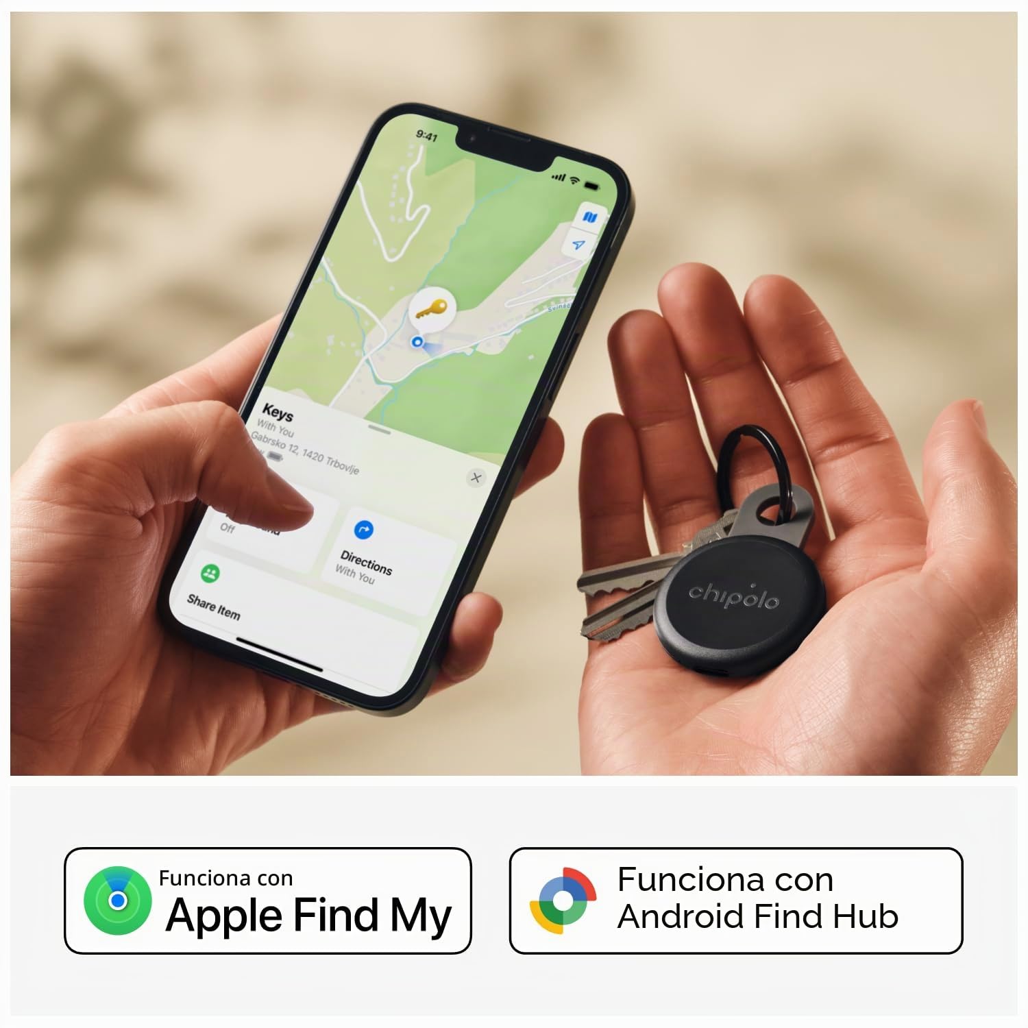 Chipolo Loop - Dispositivo de rastreo Bluetooth Recargable para Llaves y Bolsos, Compatible con Buscar de Apple o con Localizador de Google, Llama tu móvil y Alertas Fuera de Alcance - 4 Pack