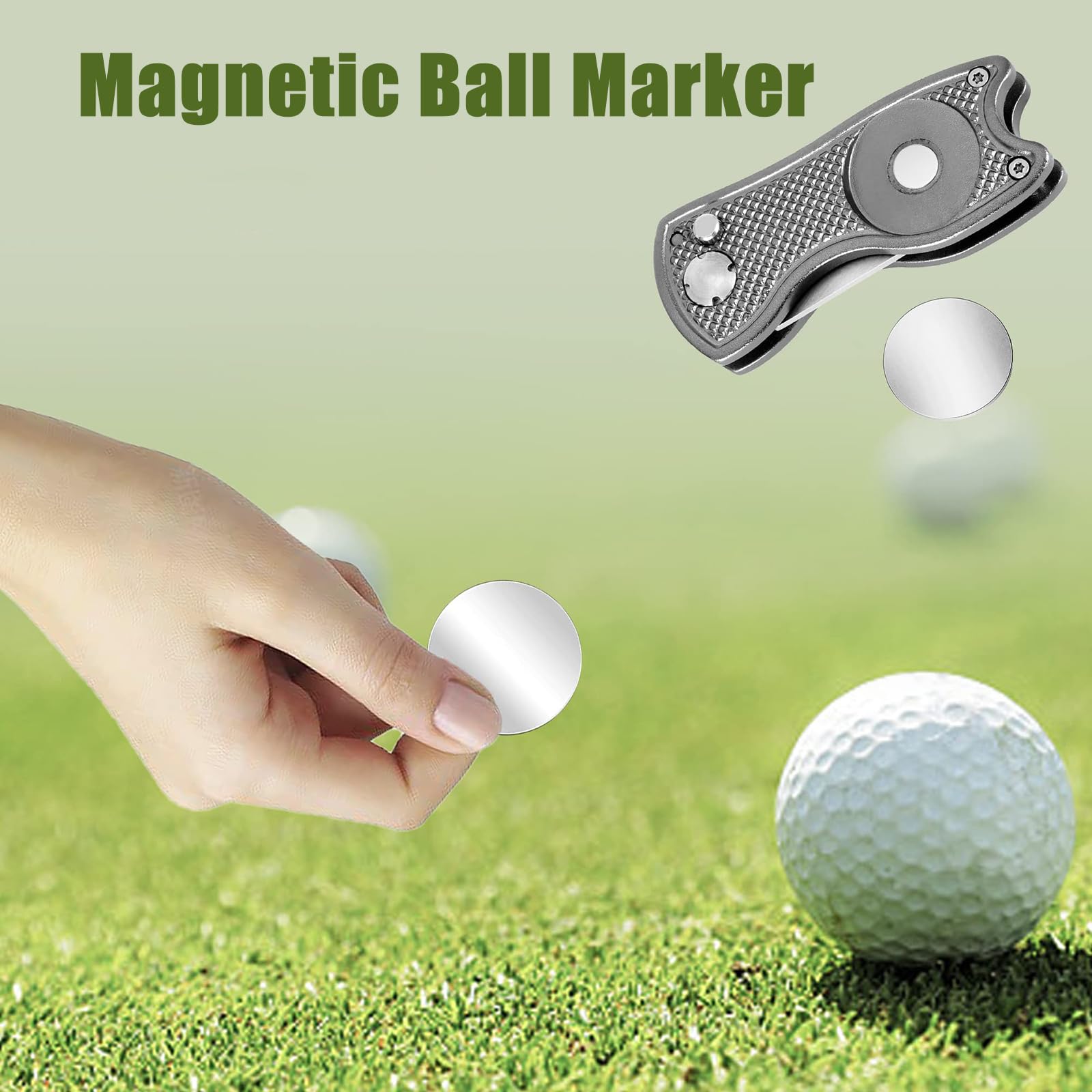 Herramienta Multifunción de Golf en Acero Inoxidable con Marcador Magnético y Botón Pop-up Plegable