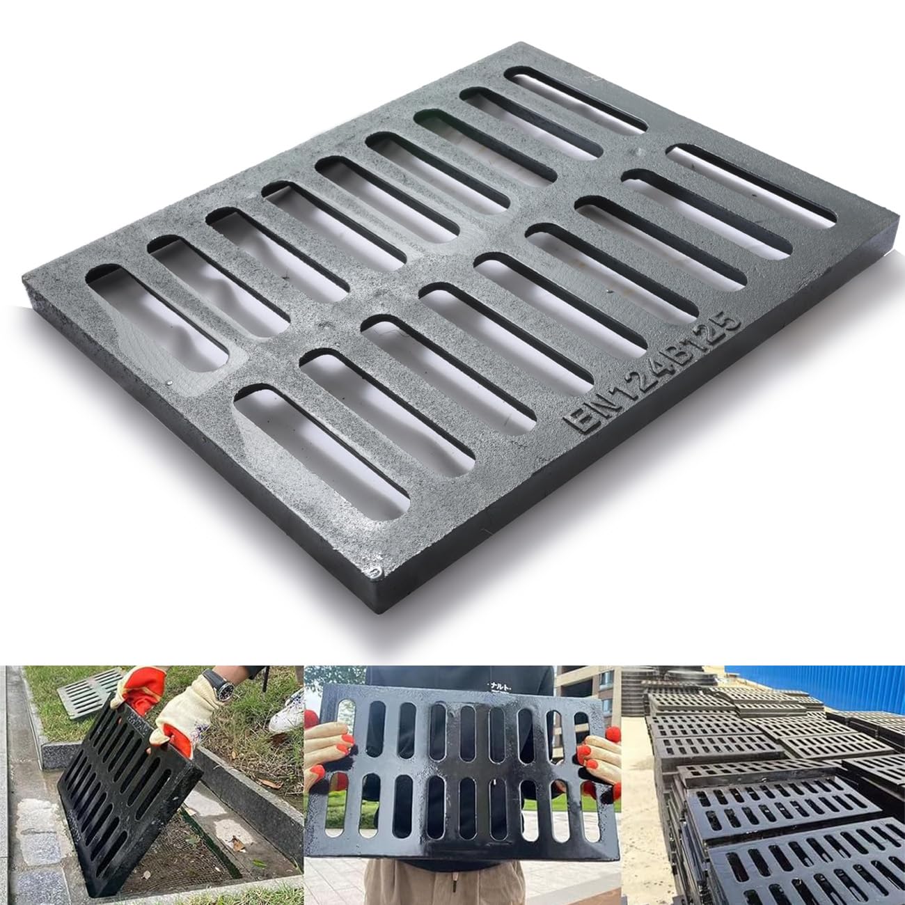 24x16 Cast Iron Drain Grate,B125 Outdoor Metal Grate for Storm Drain | Heavy-Duty Rectangle Channel Grate, Sewer Grate for Drainage, Trench Drain Cover for Driveway, Concrete Floor, Yard, Garage.