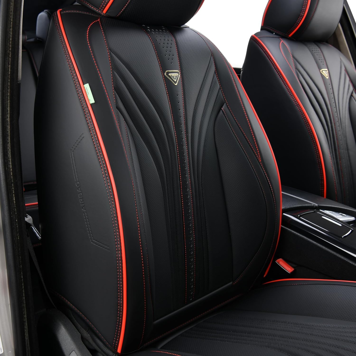 FLORICH Fundas para Asientos de Coche 5 Piezas, Fundas Impermeables Compatibles con el 95% de Los Sedanes, SUV, Camionetas (Juego Completo, Negro&Rojo Línea)