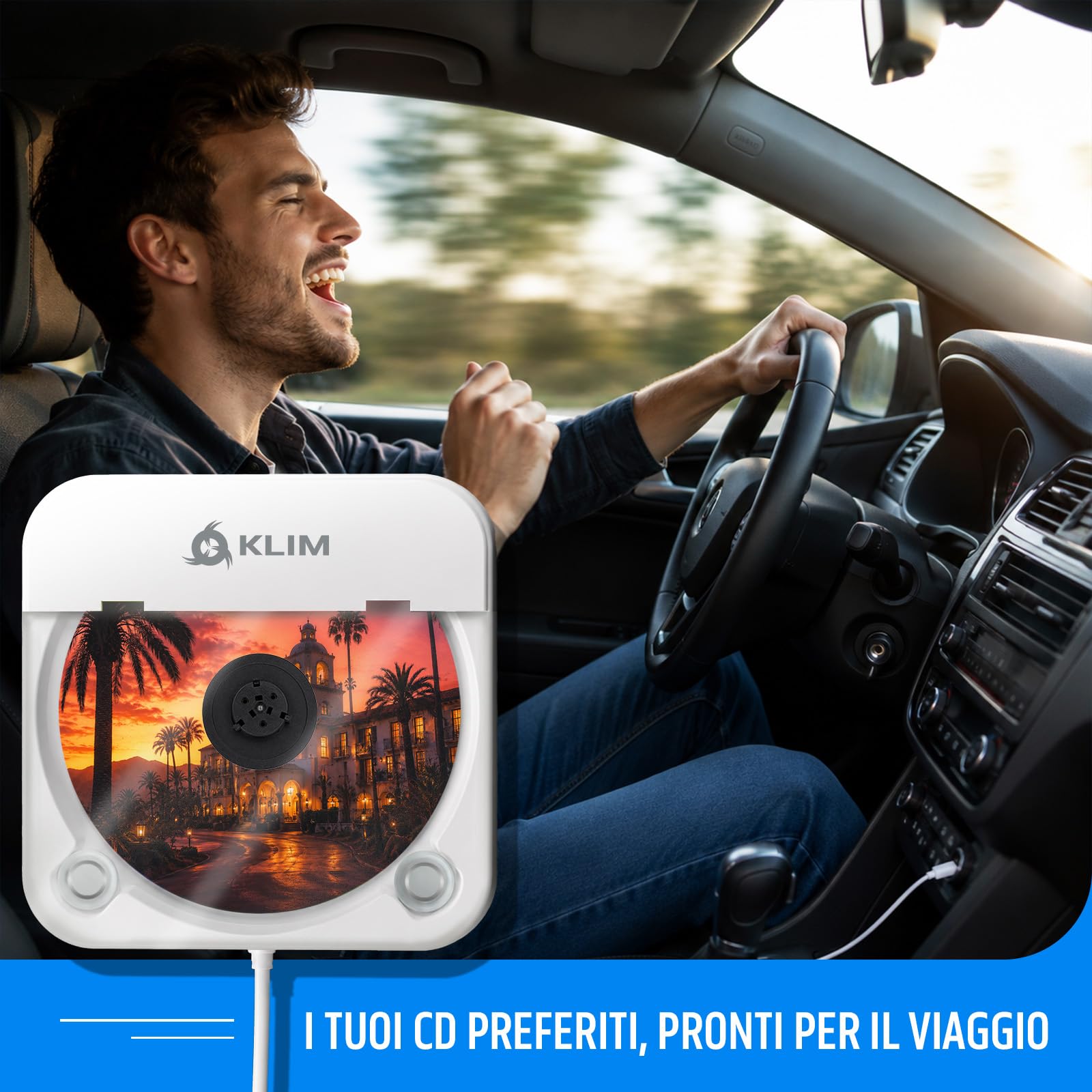 KLIM Lettore CD per Auto – Lettore CD Esterno per Auto Portatile USB, Anti-Shock, Plug & Play, AUX & USB, Telecomando, Compatibile con la Maggior Parte dei Veicoli e Laptop