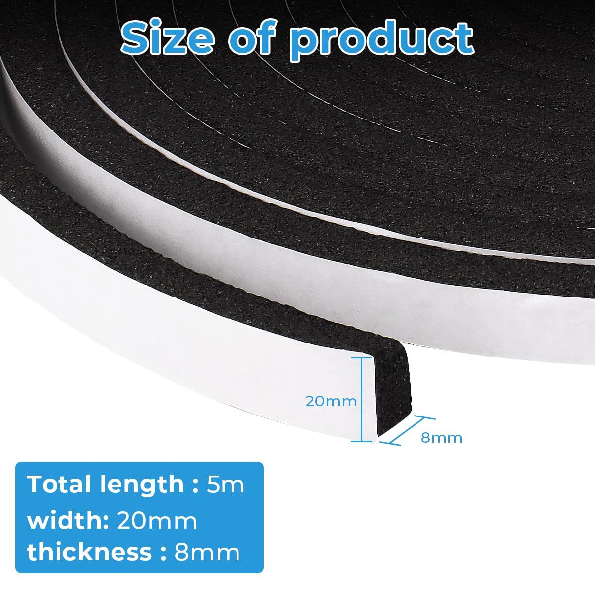 Nastro Autoadesivo In Schiuma 12mm X 6mm X 4m - Nero, Per Isolamento, Antivento E Antiumido - Foto 6