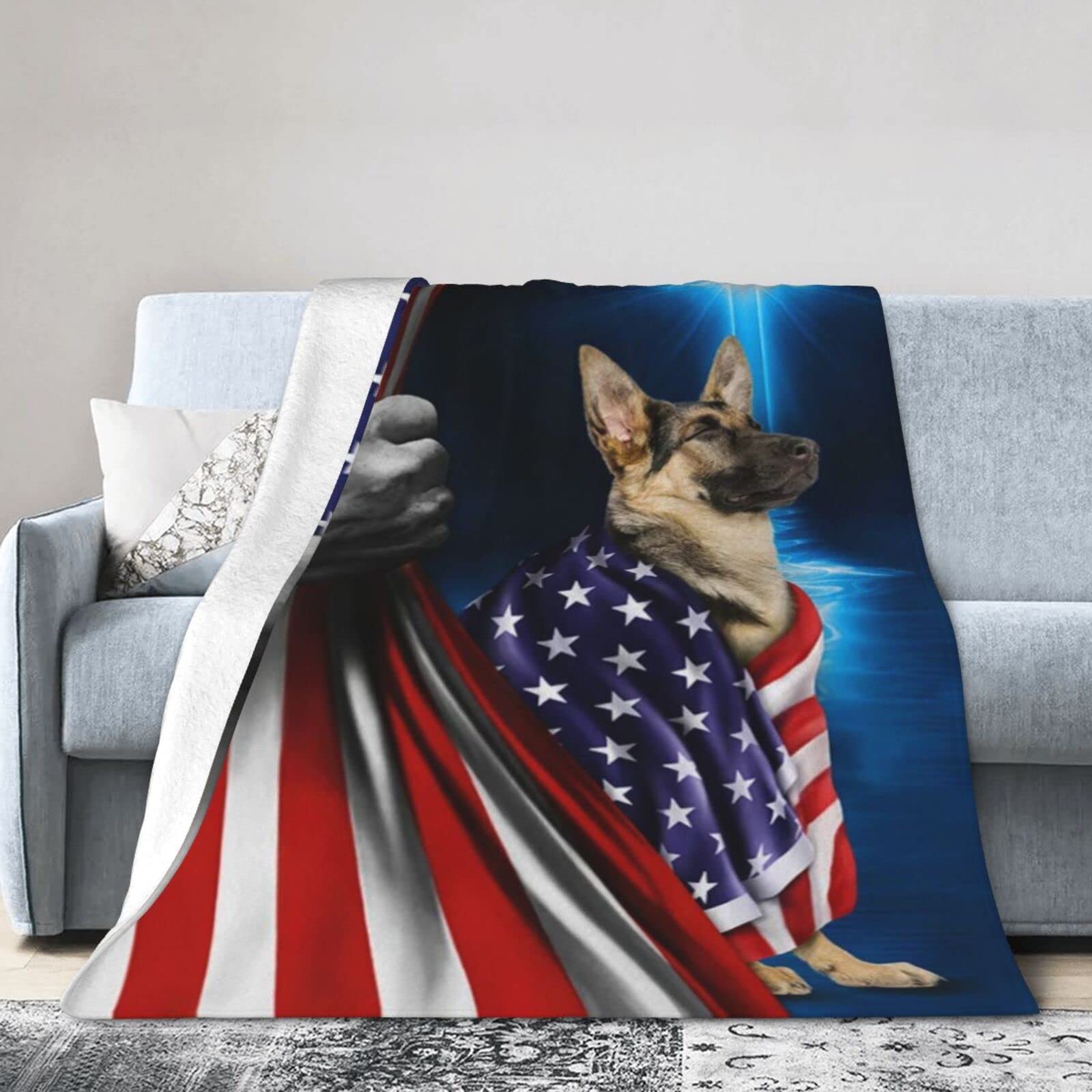 Lsjuee Christmas Flannel Fleece Blanket 50"X40"an Shepherd American Patriot Sofa Throw Blanket Funny Ultra-Soft Travel Winter Blankets for Womens Keep Warm