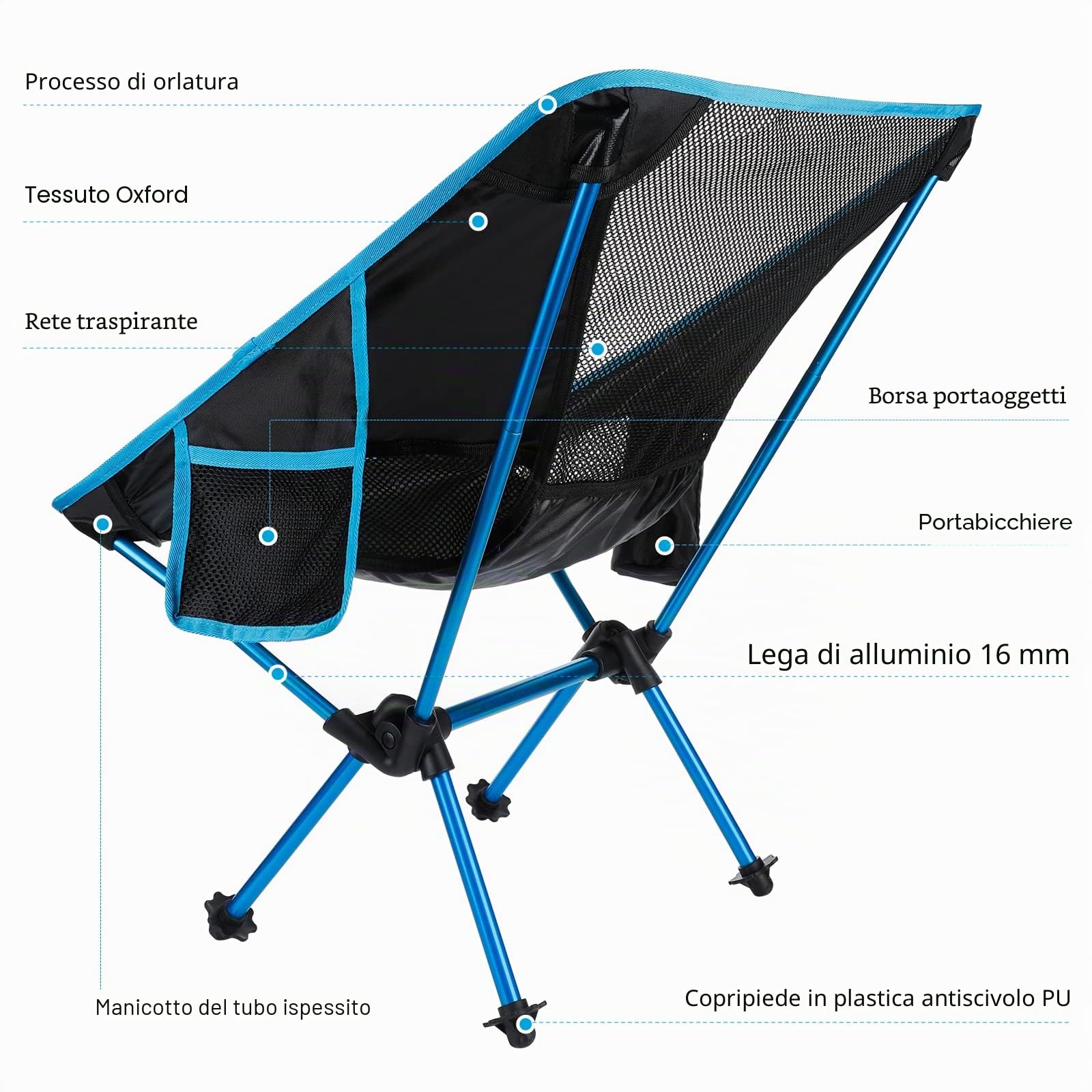 Sedia Pieghevole da Campeggio Ultraleggera 900g Max Portata 150 kg con Borsa Portatile Sedia per Spiaggia Pesca Picnic Giardino, Dimensione Piegata 35 x 12 x 10cm, 900D Oxford Tessuto