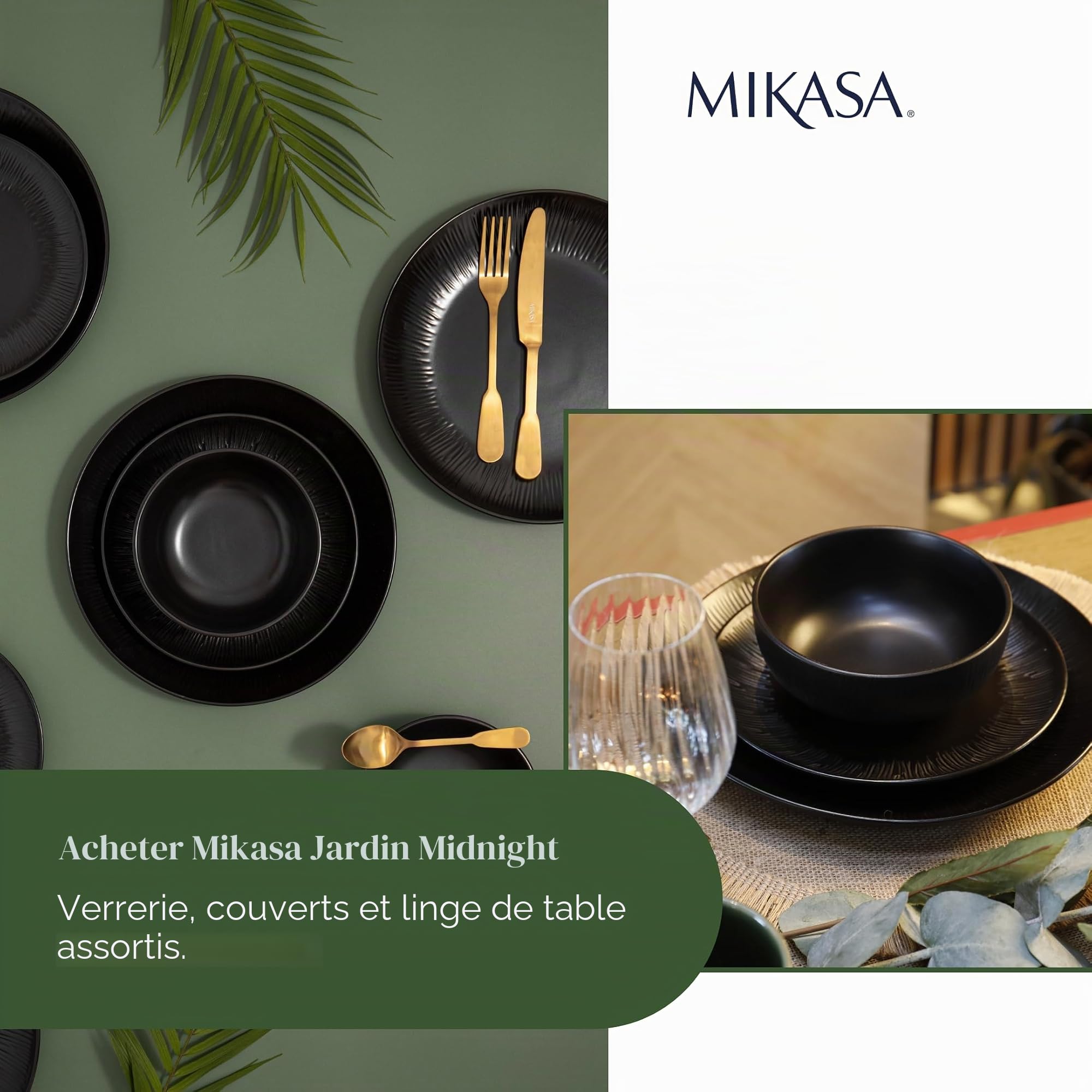 Mikasa Jardin Midnight Set de 4 tasses, noir, Set de 4 tasses, 420ml Tasses en grès pour le thé et le café - Emballage cadeau et lavable au lave-vaisselle