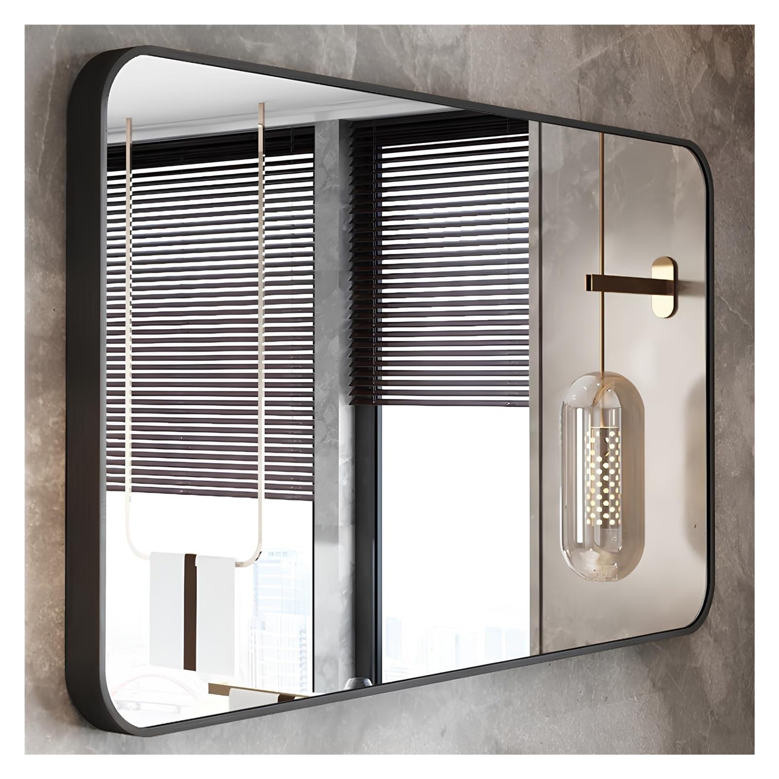 Großer Badspiegel, Abgerundeter, Rechteckiger Kosmetikspiegel Fürs Schlafzimmer, Wandspiegel Mit Gebürstetem Metallrahmen Für Die Wohndekoration(Schwarz,60 * 80cm/23.6 * 31.4in)