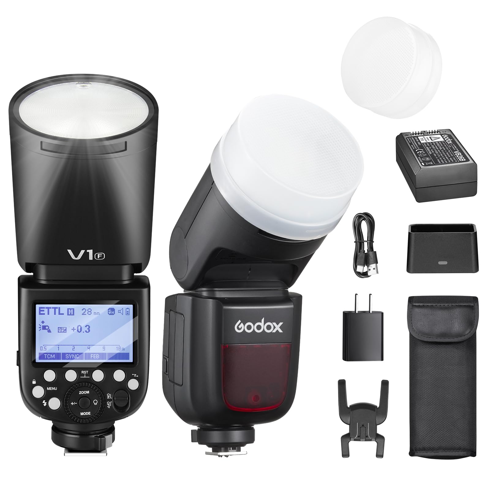 GODOX V1F Flash Rond 76 W Speedlite Professionnel Flash Rond 1/8000 HSS 2.4 G Wireless X System TTL Avec 2600 mAh Lithium-Ion Compatible pour Fuji