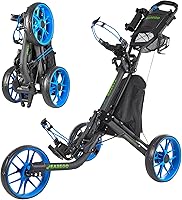 Vista 1 de Carrito de golf con 3 ruedas: carrito plegable para bolsa de golf con soporte para teléfono/taza/paraguas, carritos de golf compactos de tracción