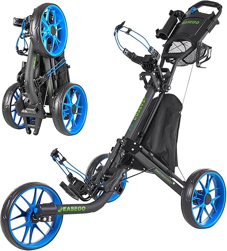 Carrito de golf con 3 ruedas: carrito plegable para bolsa de golf con soporte para teléfono/taza/paraguas, carritos de golf compactos de tracción