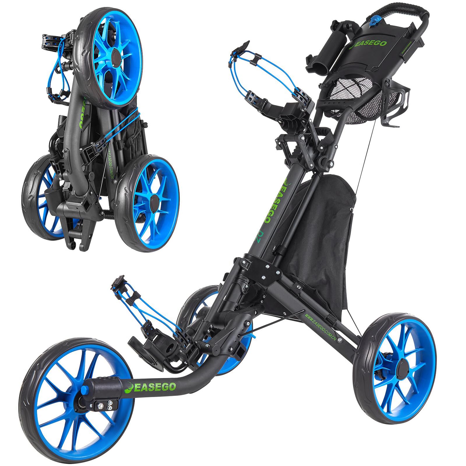 Golf Push Cart 3 Wheel : Golf Bag Cart Foldable with Phone Holder/Cup/Umbrella Holder Compact Golf Pull Carts Quick Fold Golf Caddy Push Carts with Large Wheelbase for Different Terrain