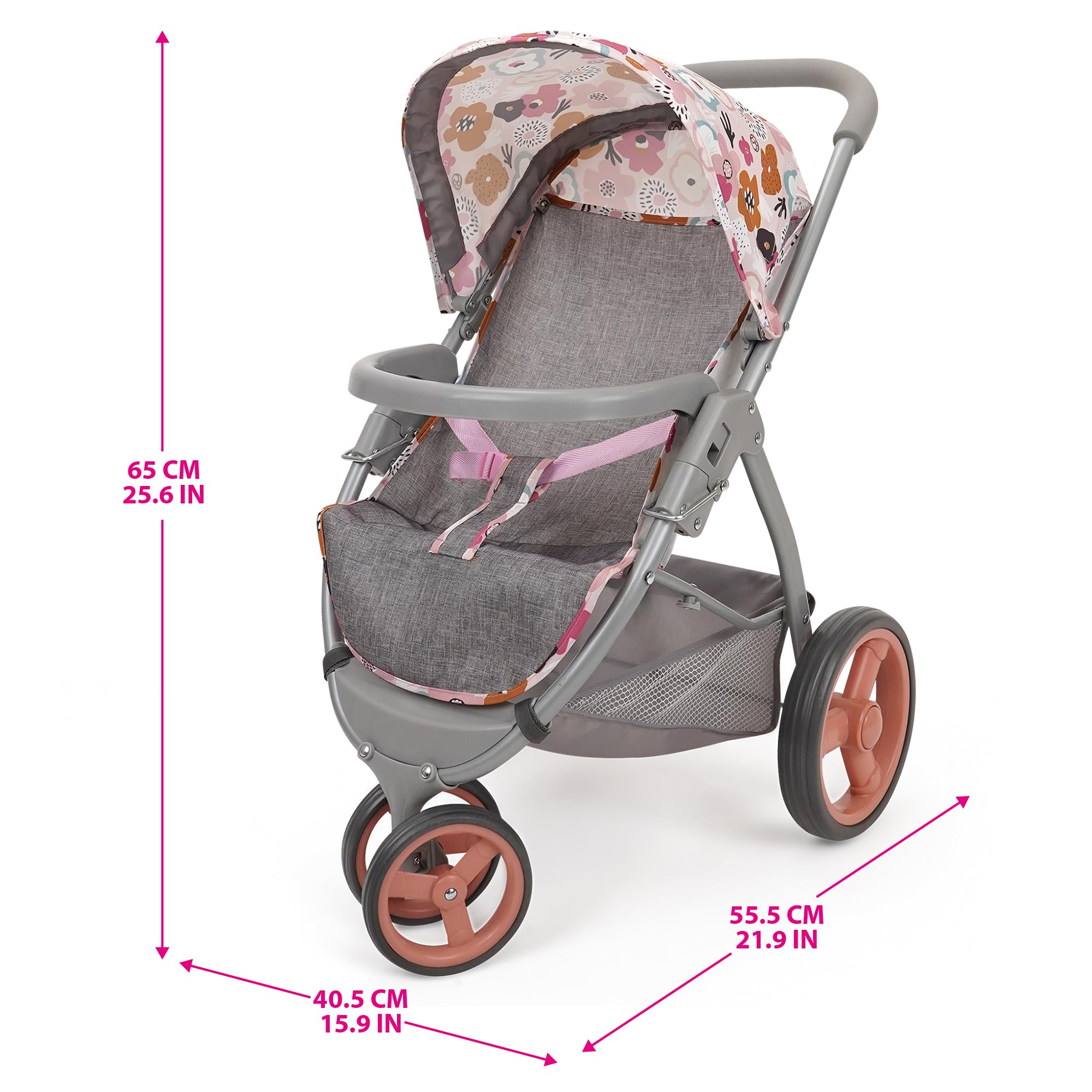 509 Crew: Melange Flora - Mabelle 3-Wheel Doll Jogger Stroller - Accessory for Dolls Up to 24