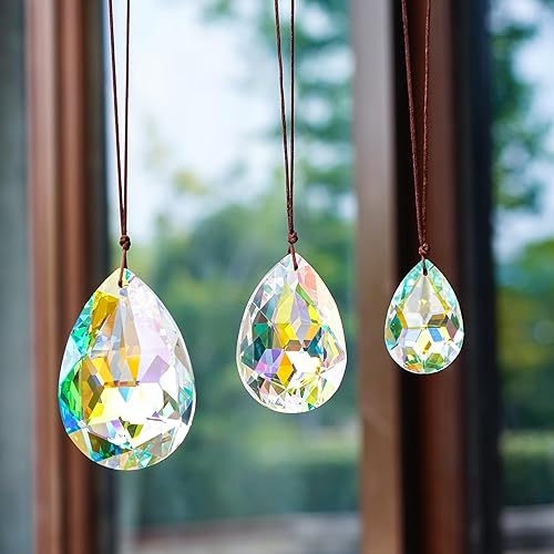 Miniatura 9 de 3 piezas de prismas de cristal de 22.53 pulgadas, atrapasoles de candelabro, adornos colgantes coloridos de Bauhinia, creadores de arcoíris,