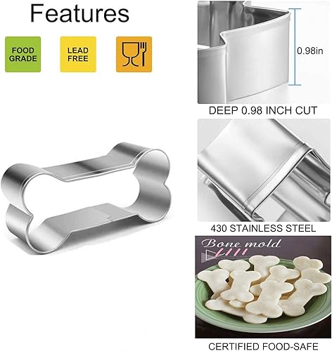 Miniatura 4 de Juego de cortadores de galletas con forma de hueso de perro, molde de galletas de acero inoxidable para perros y gatos
