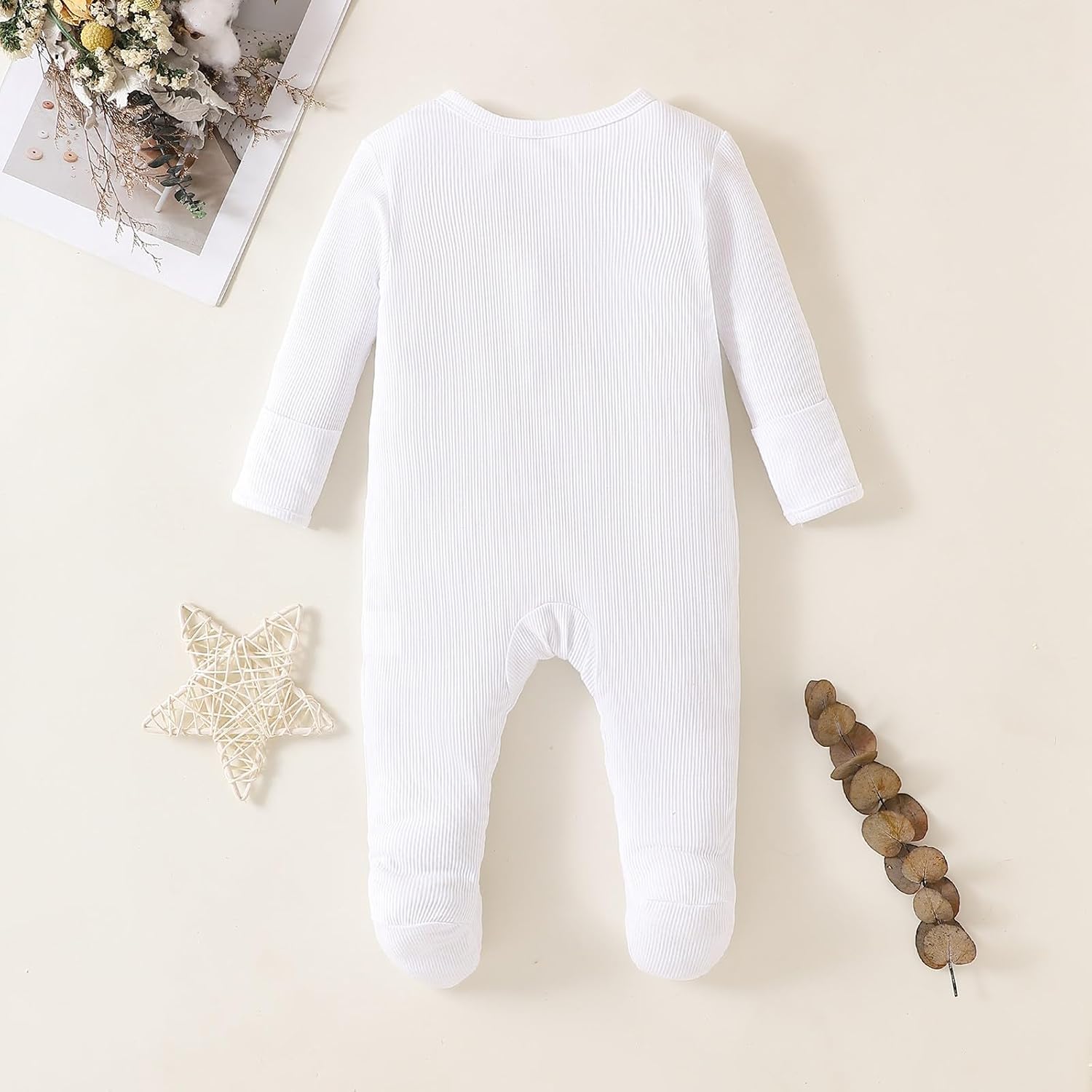 OPAWO Newborn Footie Pajamas with Mitten Cuffs Double Zipper Sleepers Baby Boy Girl Onesie Footed One-Piece Romper 0-6 Months