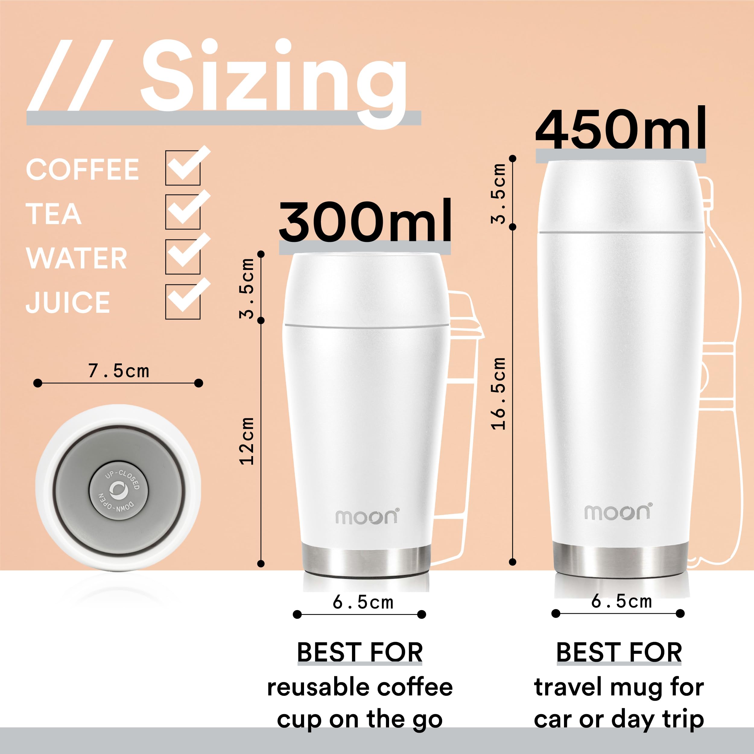 Moon 360° Travel Mugs, Leakproof Reusable Coffee Cup for Hot Drinks, Insulated Stainless Steel Thermal Mug - Image 2