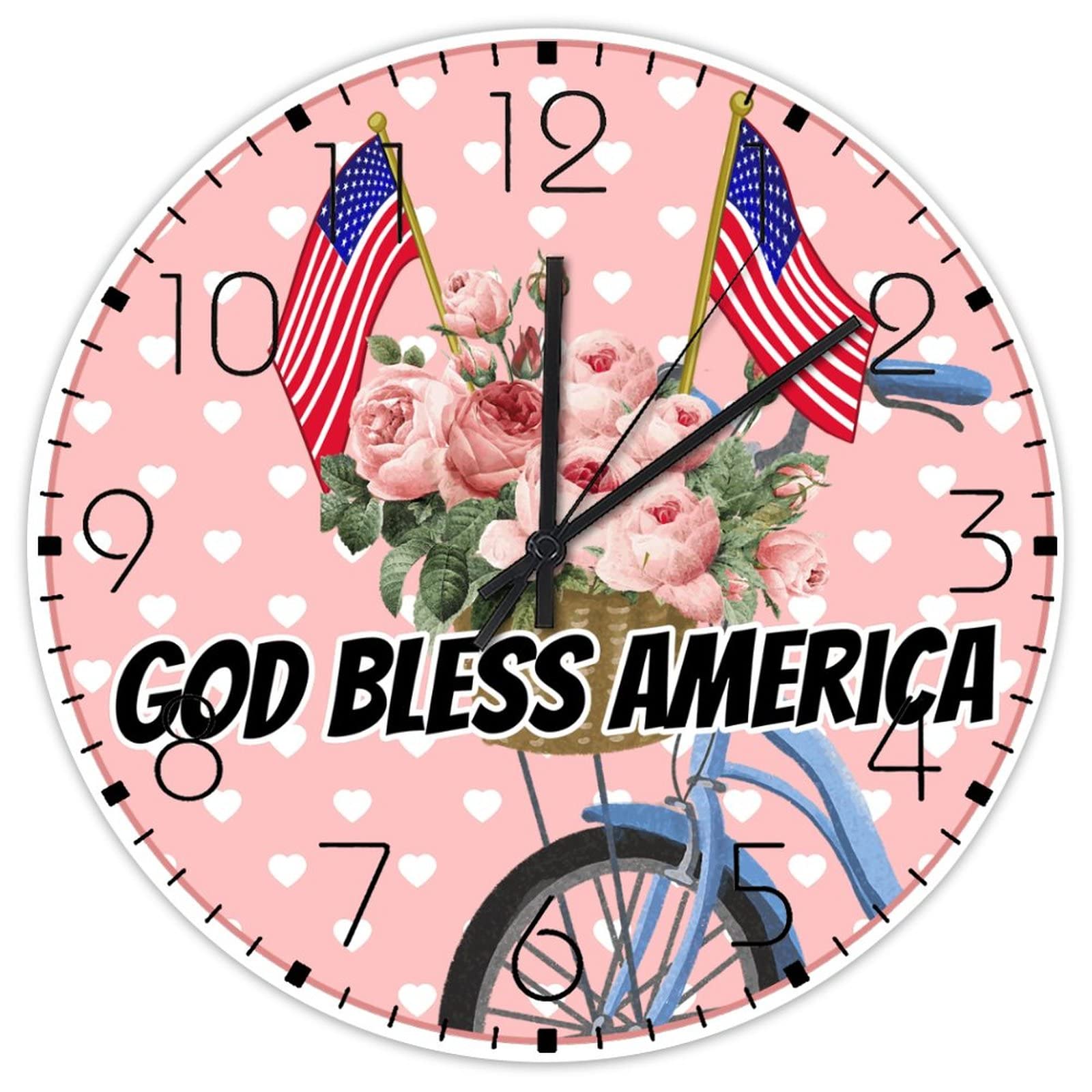 Horloge murale en bois God Bless America Bike montre murale personnalisée 38 cm