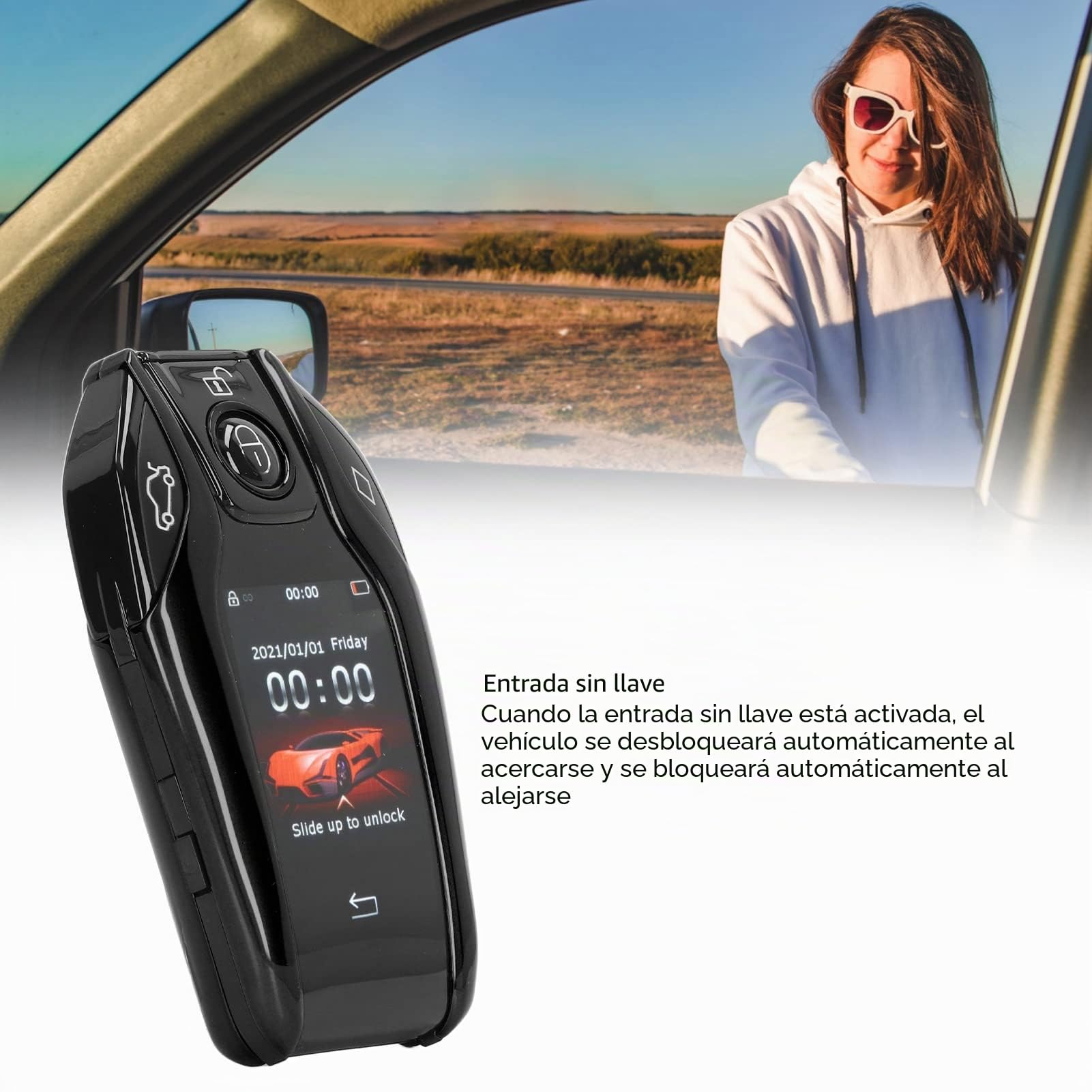 Llave de coche remota inteligente, pantalla táctil LCD universal TK800+, entrada sin llave remota para todos los modelos de botón de parada del motor (negro)