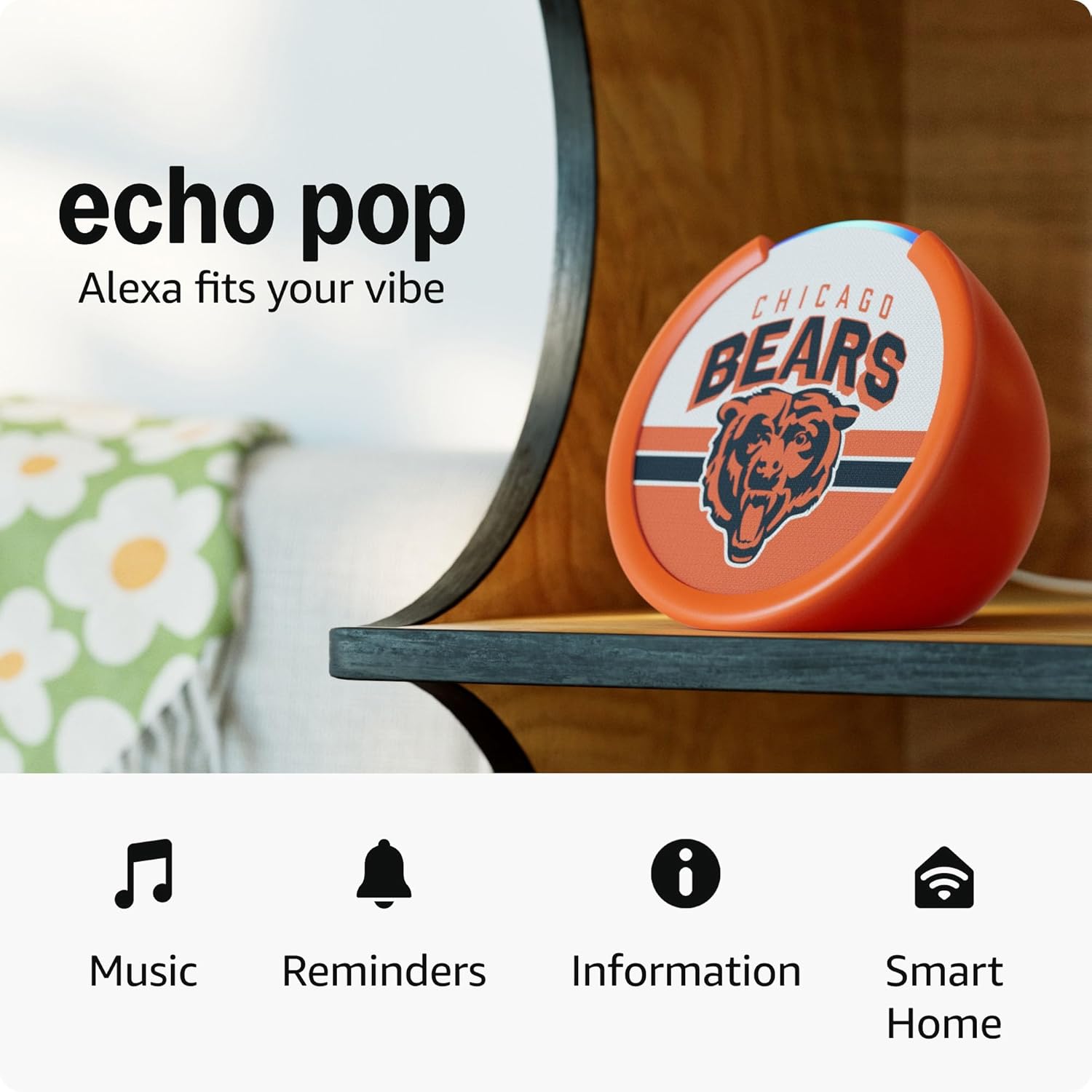 Amazon Echo Pop (newest model) | Officially Licensed NFL Limited-Edition | Chicago Bears (’25-26 Season Design)