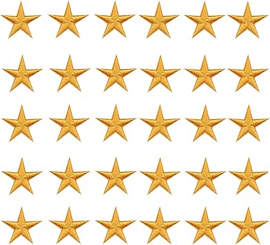 30 Pcs Gold Star Patches Iron on, 1.2 Inch Iron on Stars, Star Patch, Bulk Appliques Gold Shiny Applique Embroidery Patches Stars Applique Embellishments for Clothing, Jackets, Hats, Backpacks, Jeans