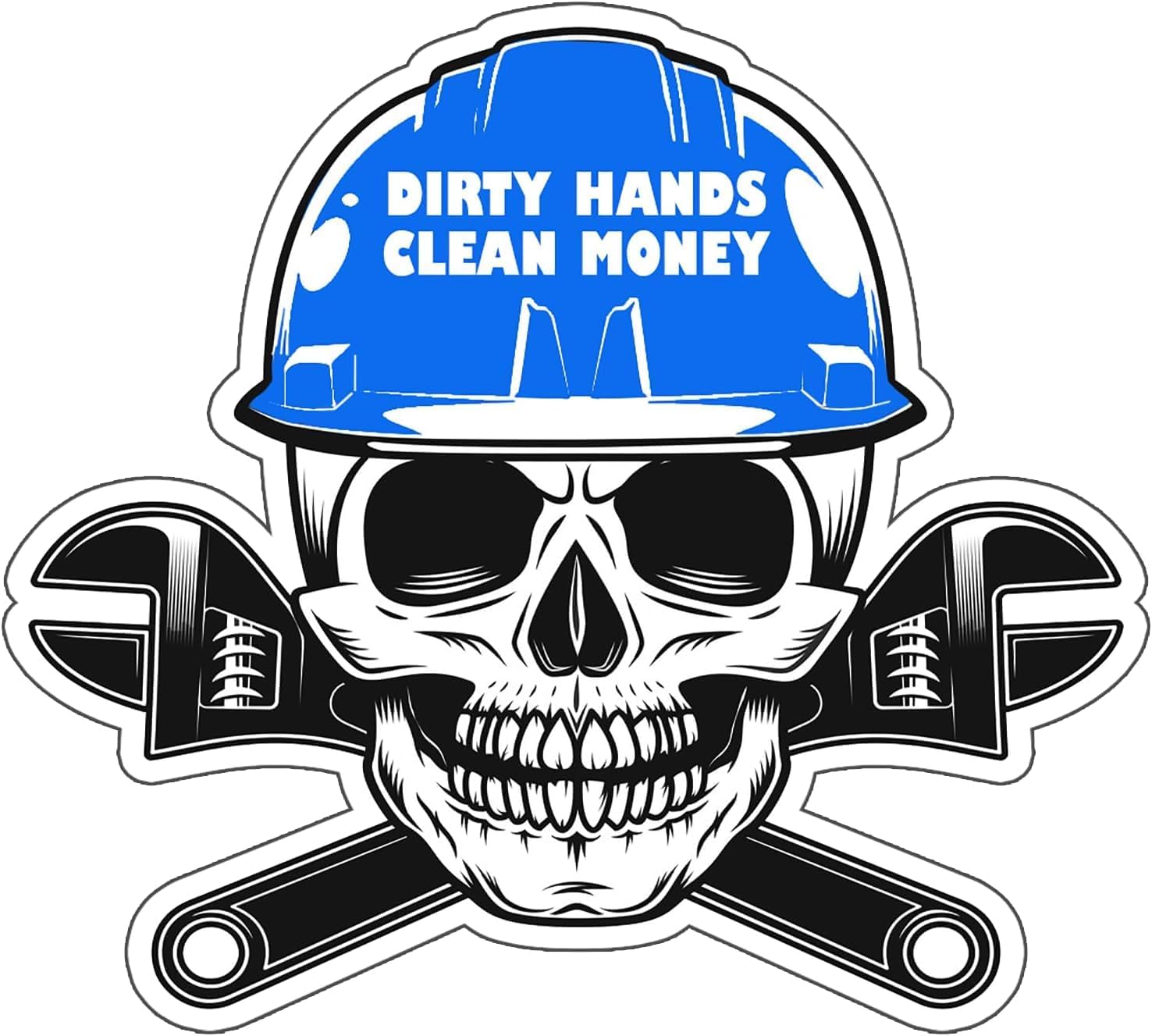 Dirty Hands Clean Money Skull Hard Hat Stickers – Funny Construction Worker Decals, Gift for Dad, Husband, or Boyfriend, Toolbox or Welding Helmet Accessory