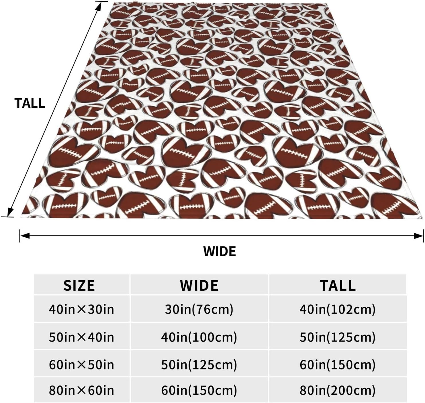 Sport Blankets Heart Football Farmhouse Blanket Throw, Fall Flannel Fleece Throw Blanket for Home Living Room Couch Bed Chair or Dorm Decor 50x40inches - Image 4