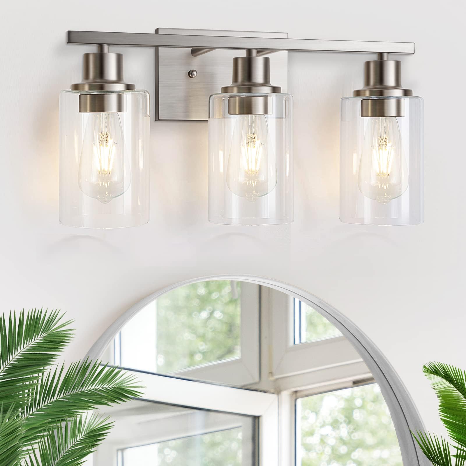 3-Light Bathroom Vanity Light Fixtures, Brushed Nickel Wall Sconce ...