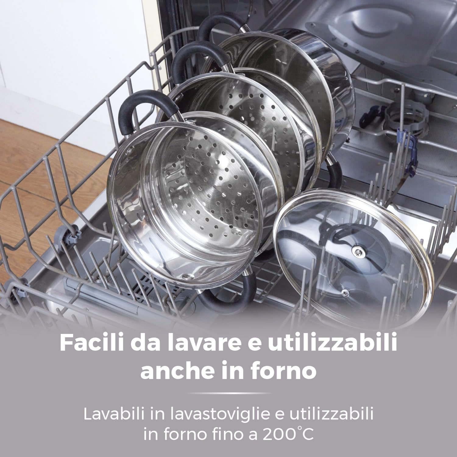Tower T80836 Essentials Vaporiera Pentola Induzione per Cottura Vapore a 3 Ripiani con Coperchio in Vetro, in Acciaio Inox con Manici in Silicone, 18 cm, Argento