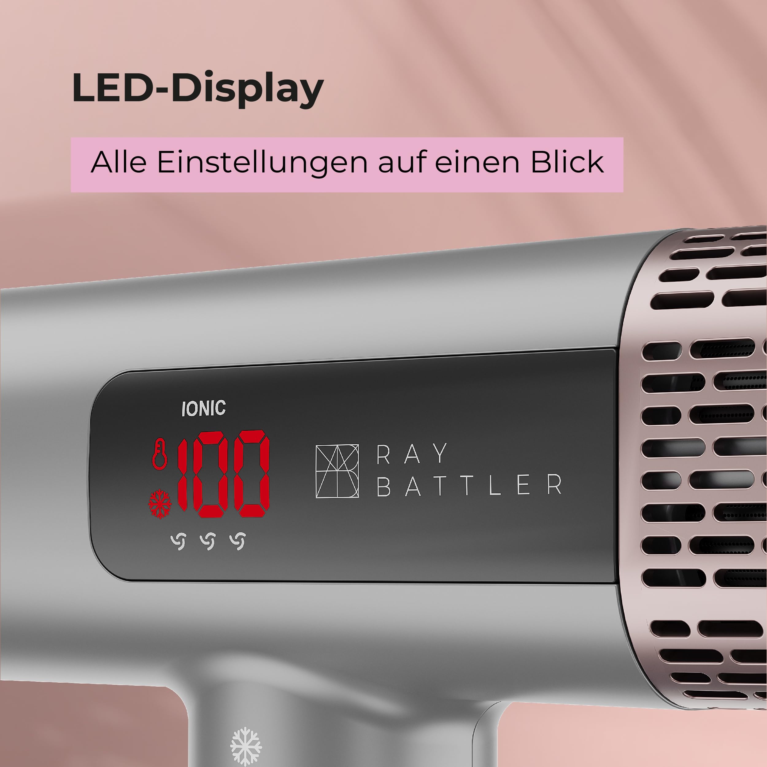 Föhn mit Diffusor, 1800 W Ionen-Haartrockner mit BLDC-Motor, klappbarer High-Speed-Fön, 110.000 U/min, LED-Display, 4 Temperaturstufen, 3 Luftstufen, Kaltluft, 2 Stylingdüsen