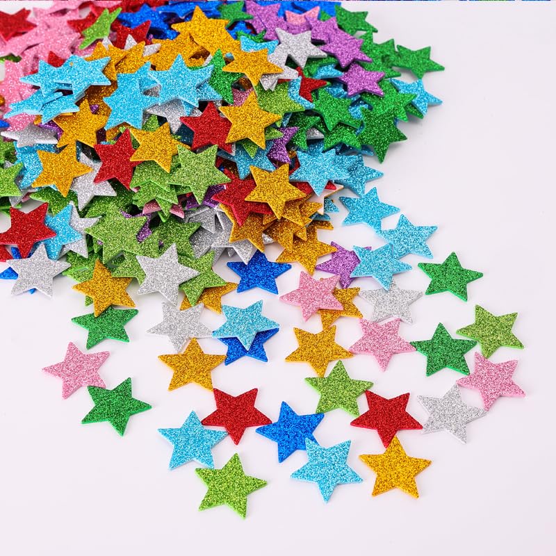 80 Pcs D'Autocollants En Mousse Brillante, Autocollants Colorés En Forme D'Étoile Et De Cœur, Ensemble D'Autocollants En Mousse Pour Enfants D Coration Murale Artisanat D Coration