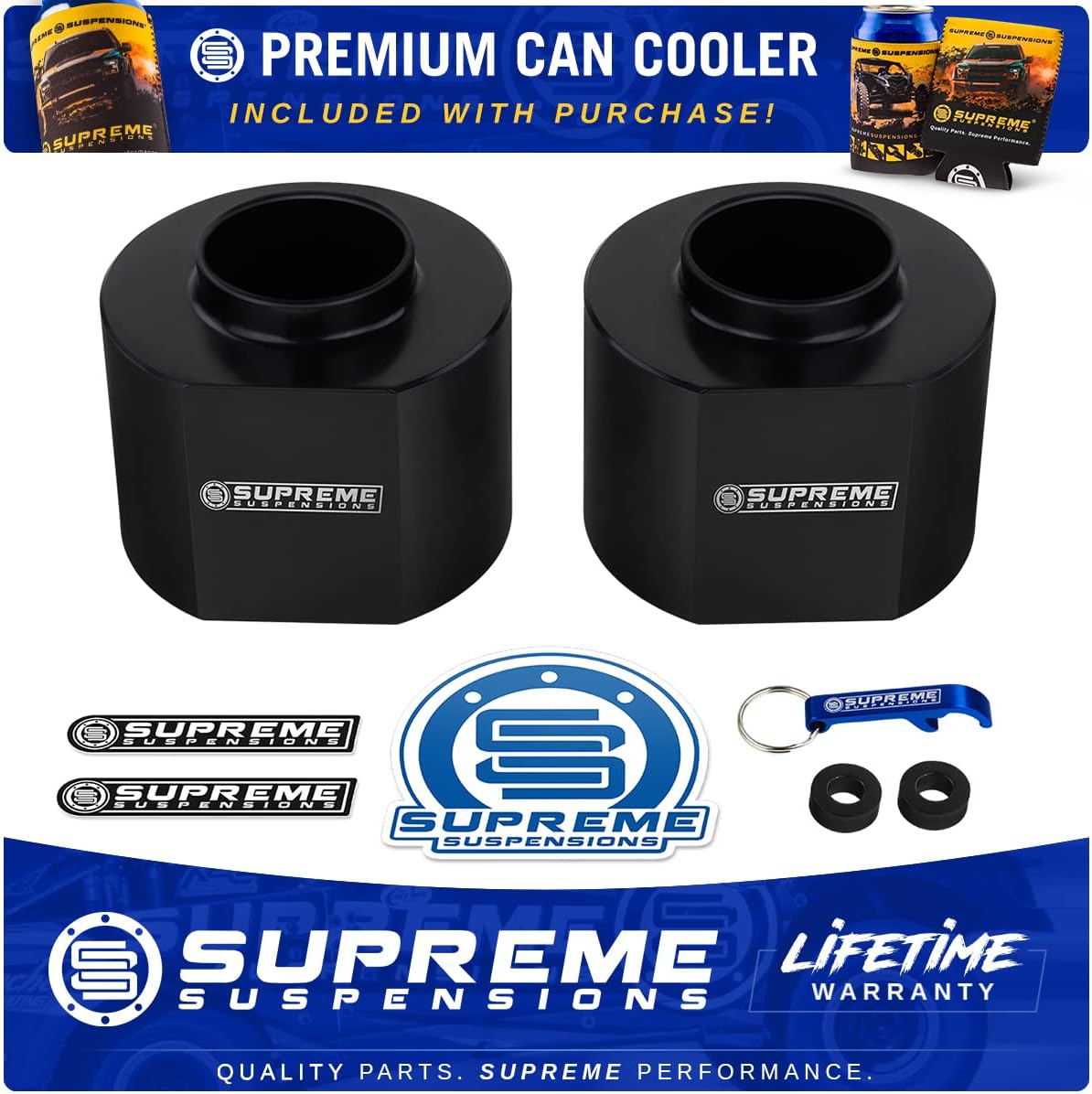 Supreme Suspensions - 1.5" Rear Leveling Lift for 1993-1998 Grand Cherokee ZJ [2WD 4WD] High-Crystalline Delrin Spring Spacers - Can Cooler Included with Purchase