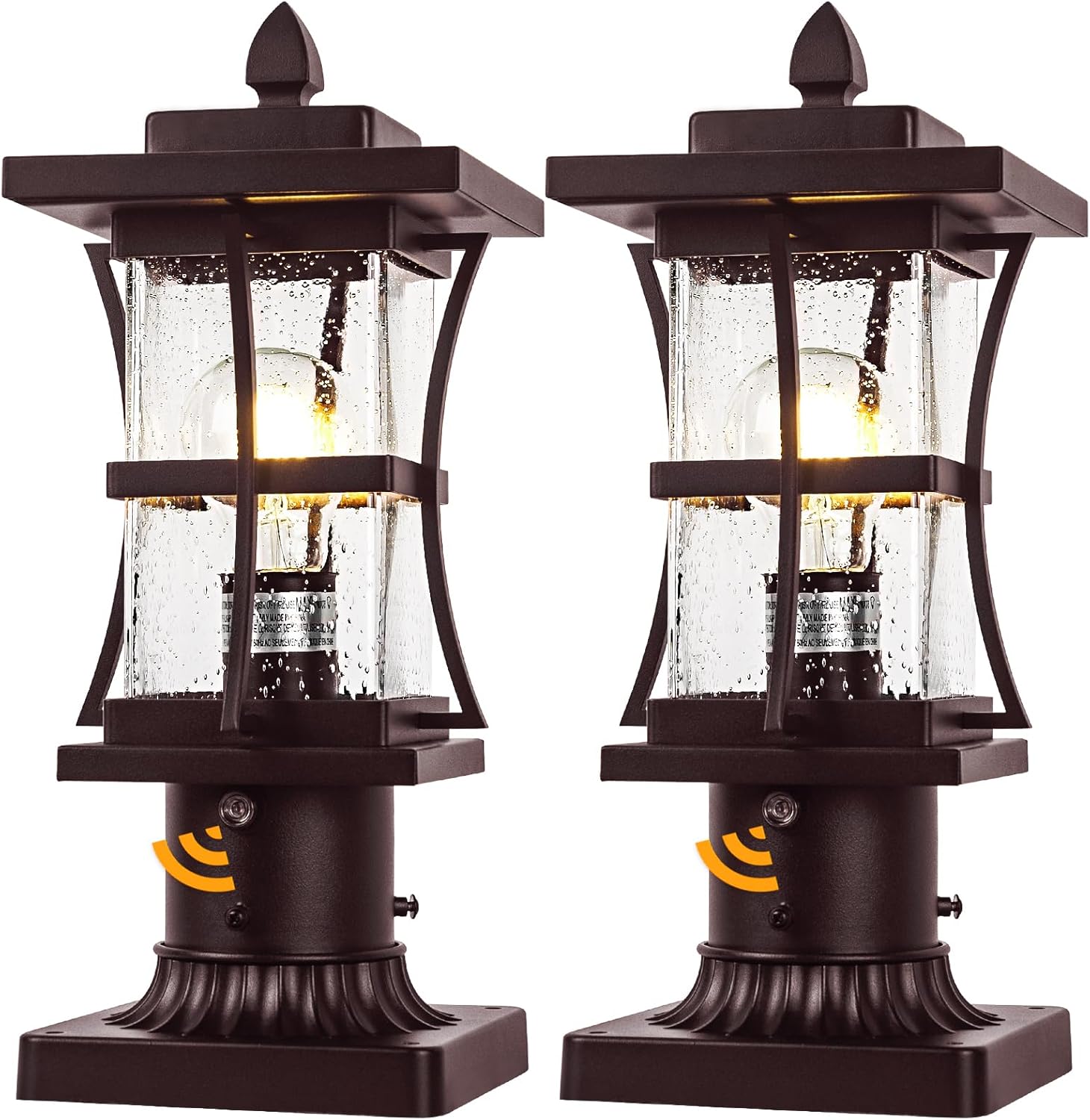 Dusk to Dawn Bronze Outdoor Post Light Fixtures with Pier Mount Base, 2 Packs Outdoor Pole Lighting, Waterproof Pillar Lantern, Farmhouse Outside Column with Seeded Glass for Pathway, Garden, Patio