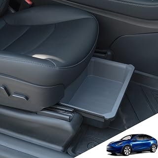Jawjut Front Under Seat Storage Organizer Compatible with Tesla Model Y,TPE+ABS Double-Layer Hidden Storage Box