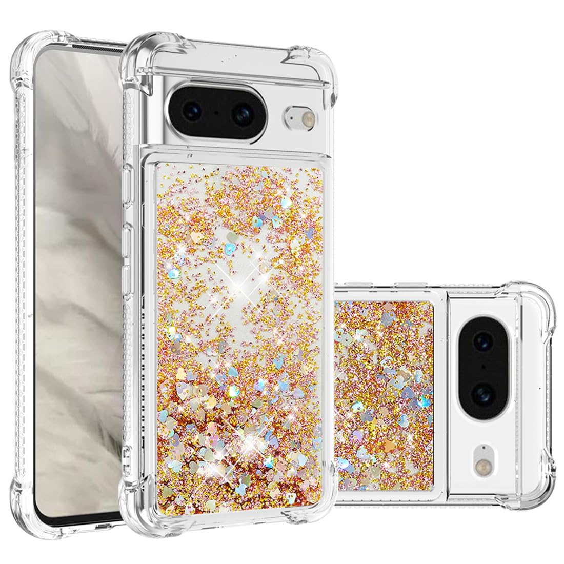 Custodia Glitter Liquido Per Google Pixel 7A Con Anello Portadito E Supporto – Bling Scintillante (Lake Blue)