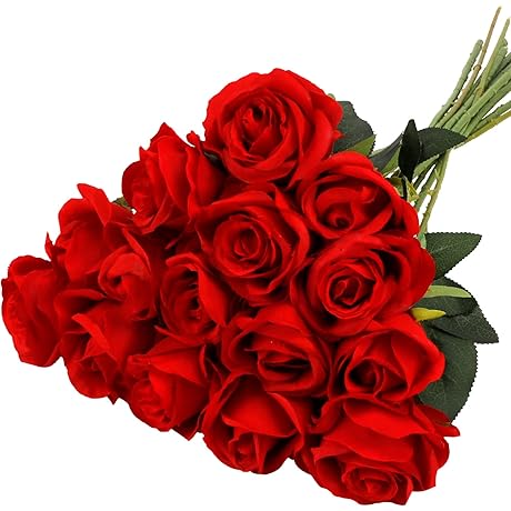 CEWOR Artificial Roses with Stems, Eternal Valentine's Day Accessory with 15pcs Red...