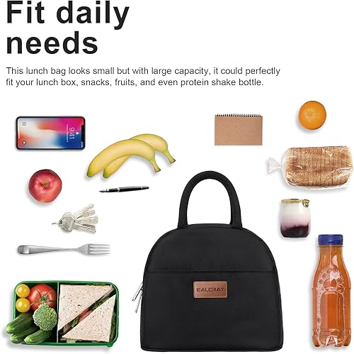 Miniatura 5 de BALORAY - Lonchera para mujeres y hombres, con aislamiento, para adultos, reutilizable, para el trabajo, picnic, escuela o viajes (negro liso)