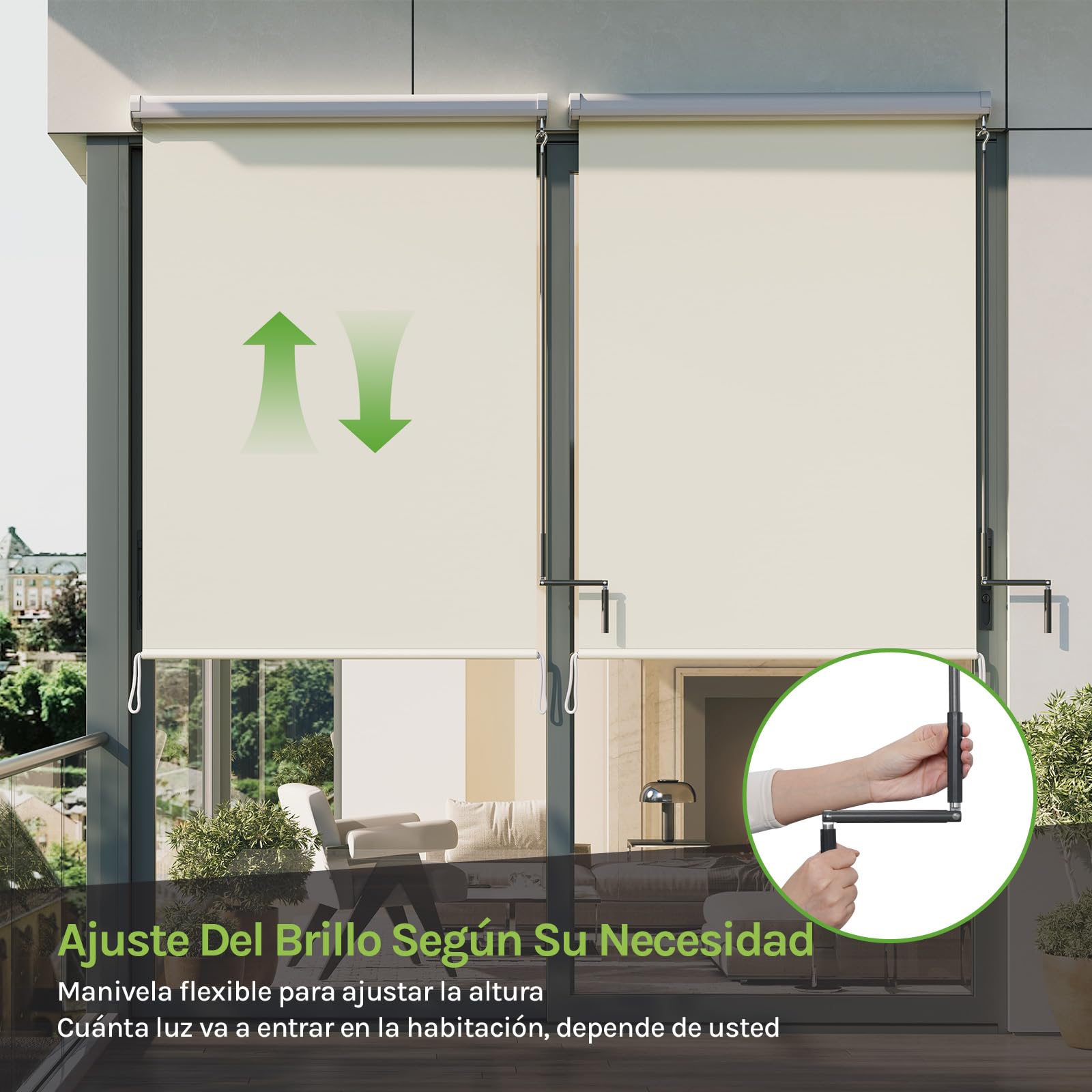 WOLTU Toldo Vertical Exterior con Manivela Manual, 140x240 cm Beige | Estor Persiana Enrollable Retráctil, Estor para Balcón Terraza Jardín, Pantalla de Privacidad Toldo, Protección Solar UV