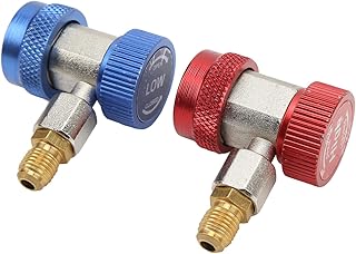 2X R134A Conectores de Gas Múltiple, Acopladores Rápidos para Conector de Adaptador bajo de A/C, Diseño Seguro con Material de Latón, Conexión/desconexión Fácil, Ajuste Lateral