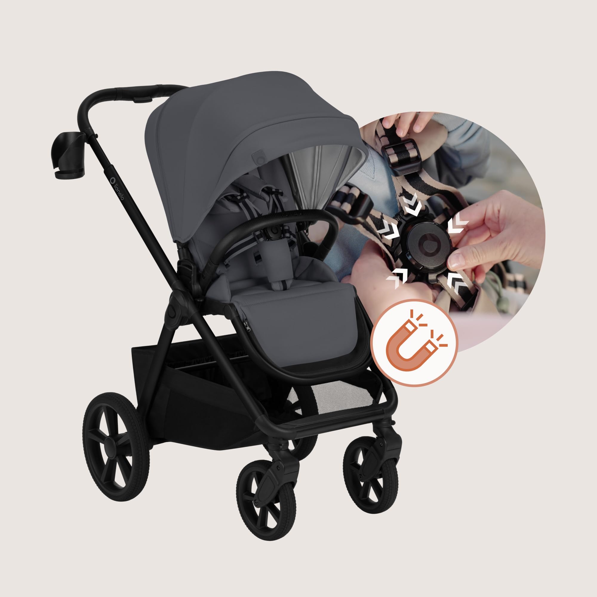 LIONELO Carmine Passeggino 2 in 1 con Navicella per Bambini fino a 22 kg | 0-4 Anni, Seduta Reversibile, Ruote GravelTech, Ammortizzazione, Posizione Distesa, UPF50+, Ventilazione, Fibbia Magnetica