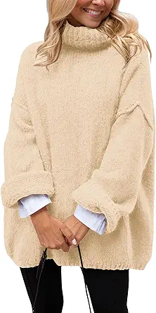 PRETTYGARDEN Women's Knit Oversized Sweater Fall Fashion Casual Long Sleeve Turtleneck Chunky Pullover Tops Winter Clothing