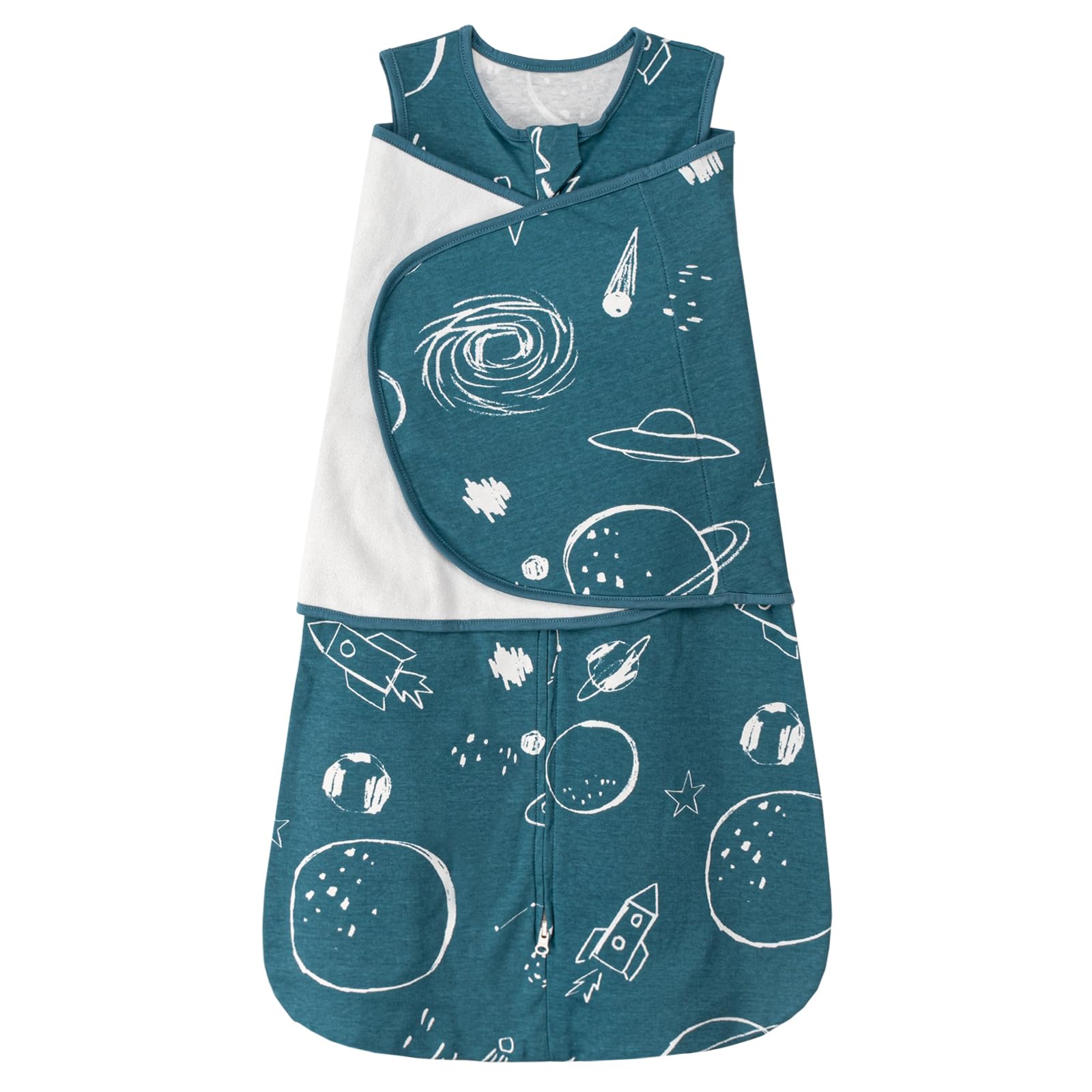 SIMYJOY Baby Schlafsäcke Neugeborene,Pucksack Baby Wearable Wickeldecke & Swaddle Transition,3-fach Verstellbarer Babyschlafsack mit 100% Baumwolle,Planet