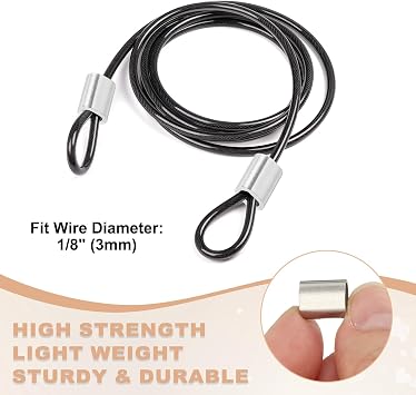 uxcell 1/8(3mm) Wire Rope Stop Sleeve, 304 Stainless Steel Cable Wire Rope Crimping Loops Sleeve Ferrules for Cable Ferrule, Silver 20Pcs