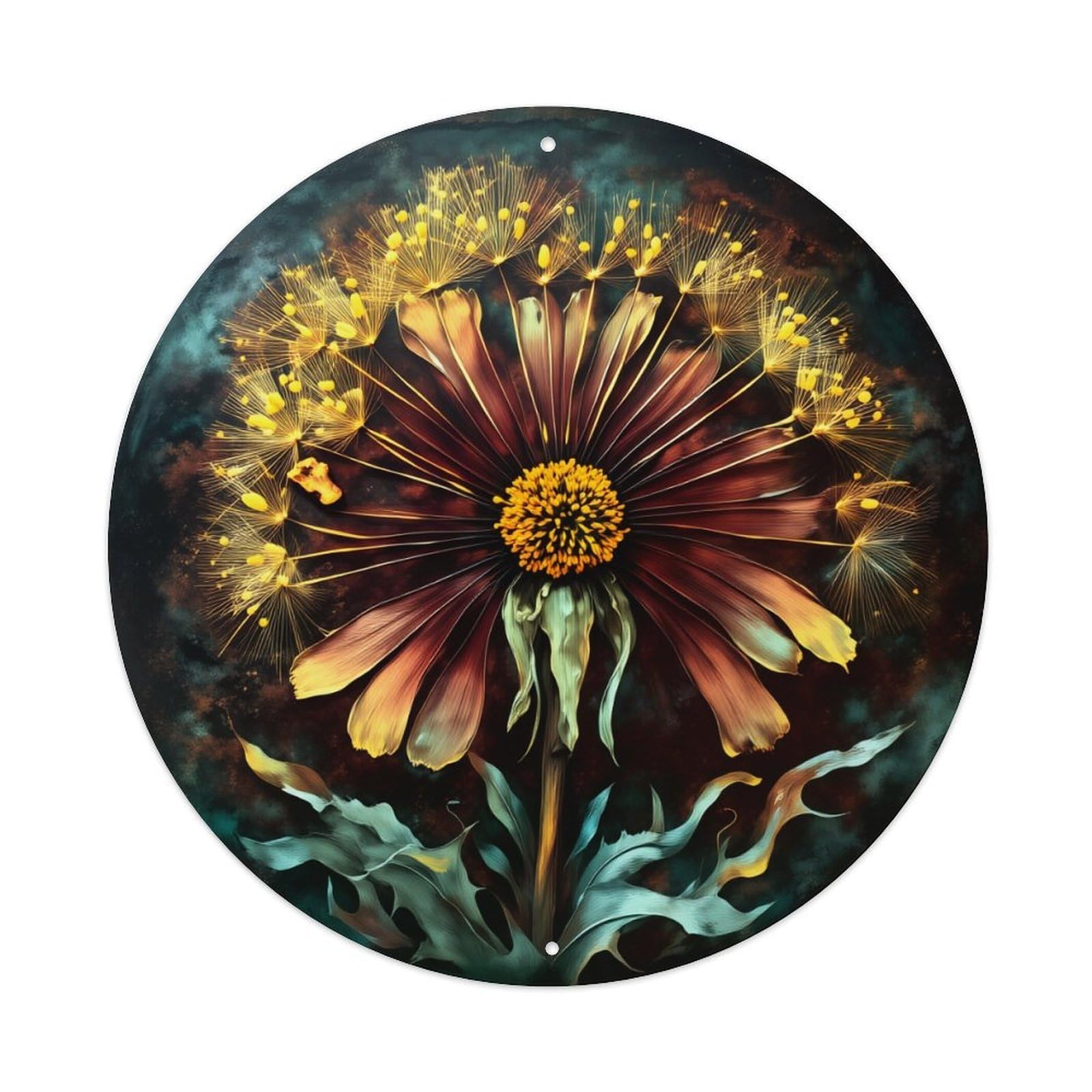 Cosmic Dandelion Flower Art Print Round Tin Sign Retro Metal Sign for Cafe Bar Pub Home Game Room Gym Club Wall Decoration Vintage Metal Poster 8x8 Inch