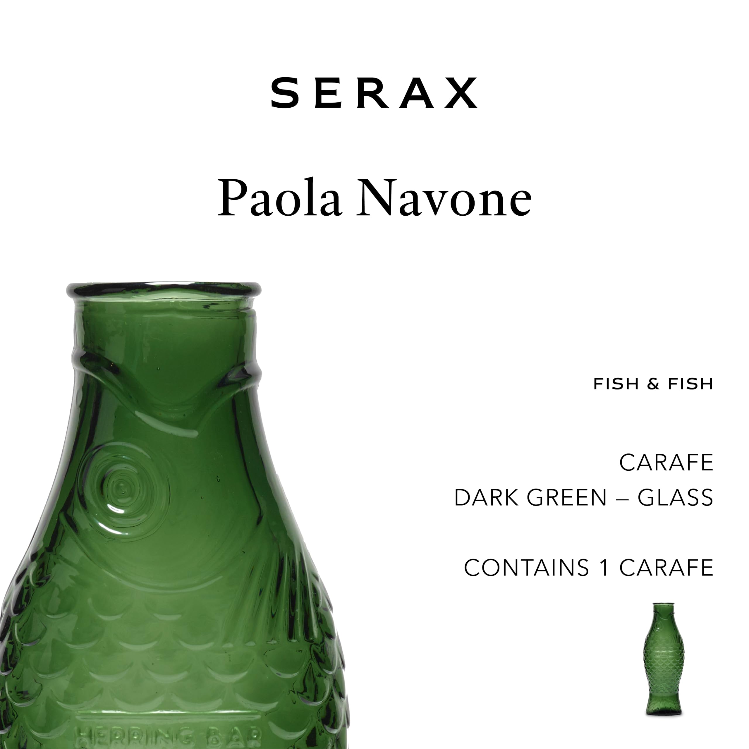 Carafe en verre pour l'eau | Collection Fish & Fish par Paola Navone | Carafe 850 ml | Bouteille vert foncé pour boissons