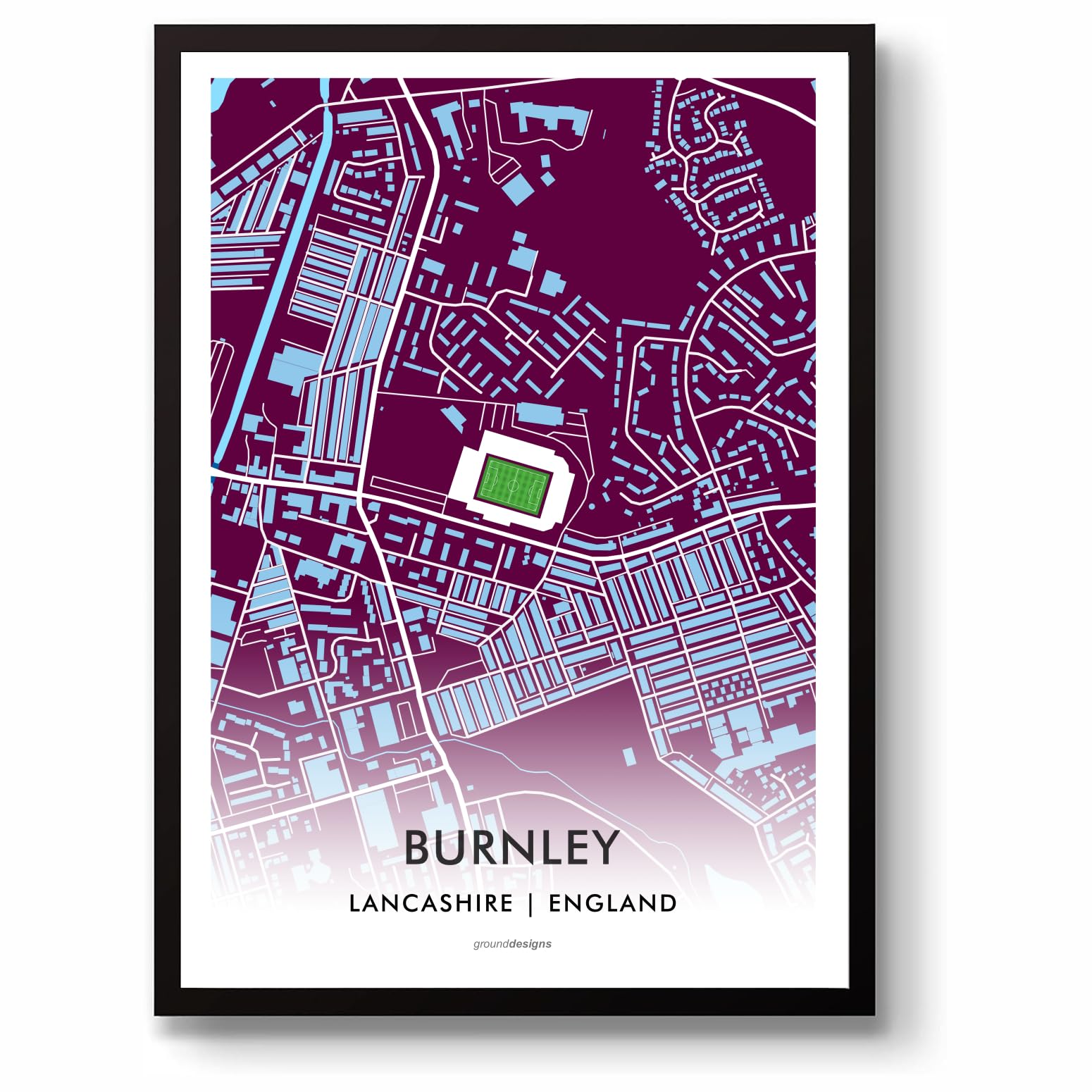 GroundDesigns BURNLEY Football Gift TURF MOOR Stadium Art Unframed A3 Print Map