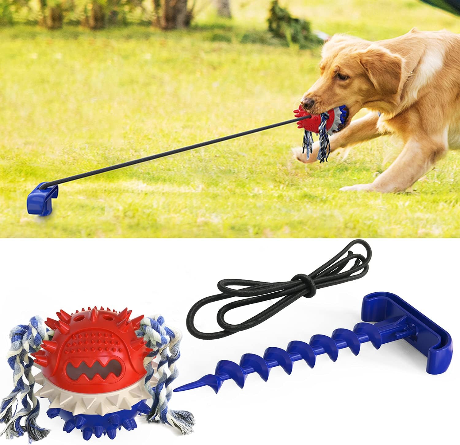OICGOO Dog Toys for Aggressive Chewers, Interactive Dog Chew Toys Tough Molar Bite Dog Squeaky Toys Ball with Teeth Cleaning and Food Dispensing Features