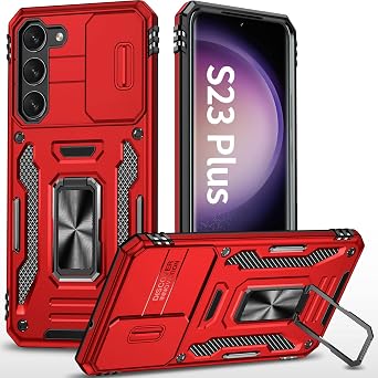 Red Case for Samsung S23 Plus Phone Case with Camera Lens Cover